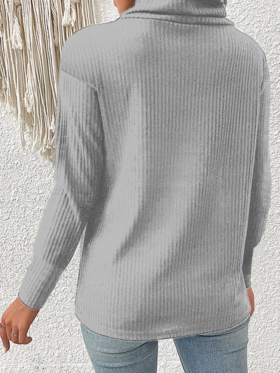 Women Plain Split Joint Winter Street Long Sleeve Turtleneck Sweater