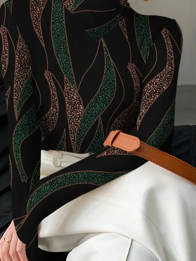 Women Abstract Long Sleeve Blouse Spring/Fall Printing Daily Casual Top