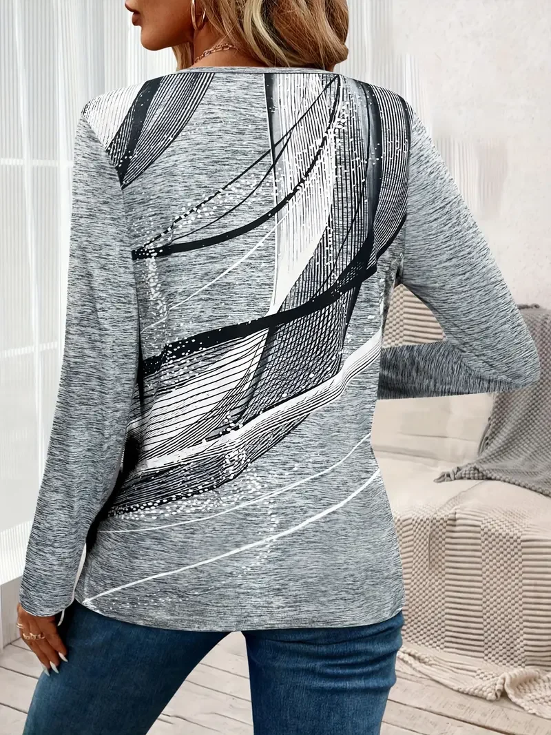 Women Abstract Long Sleeve Tee T-shirt Crew Neck Printing Casual Spring/Fall Graphic Tee Top