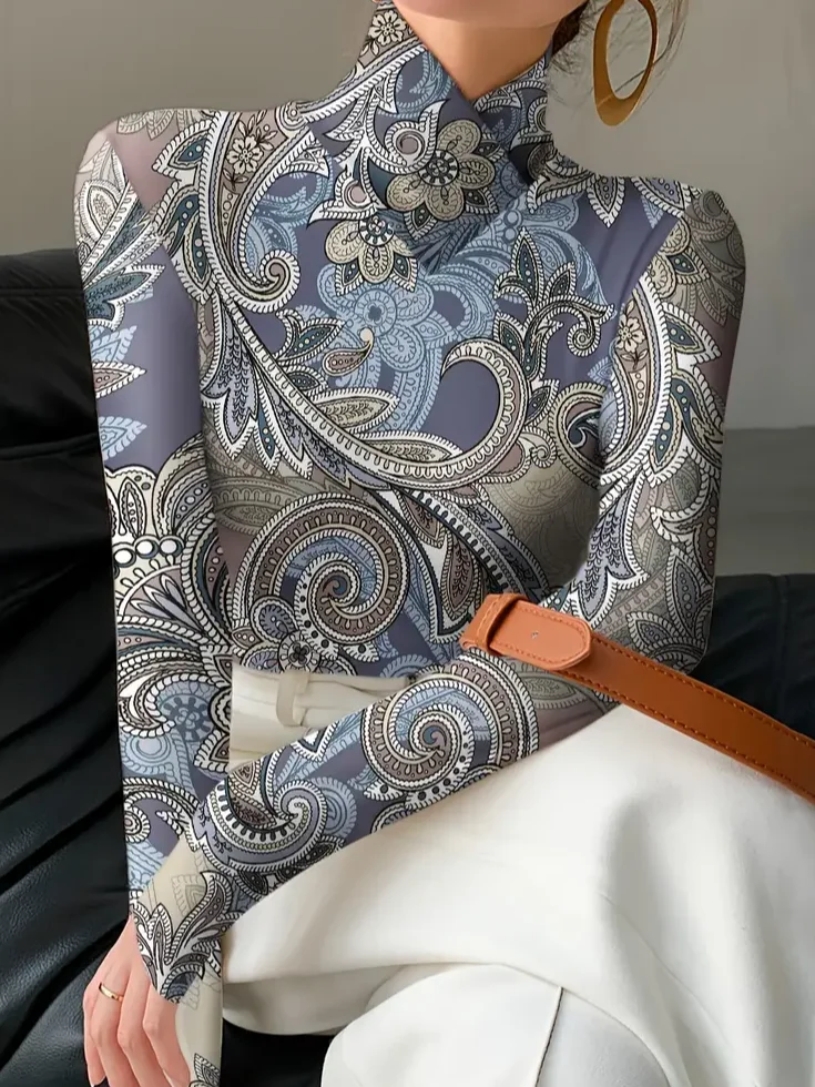 Women Paisley Long Sleeve Blouse Spring/Fall Printing Daily Casual Top
