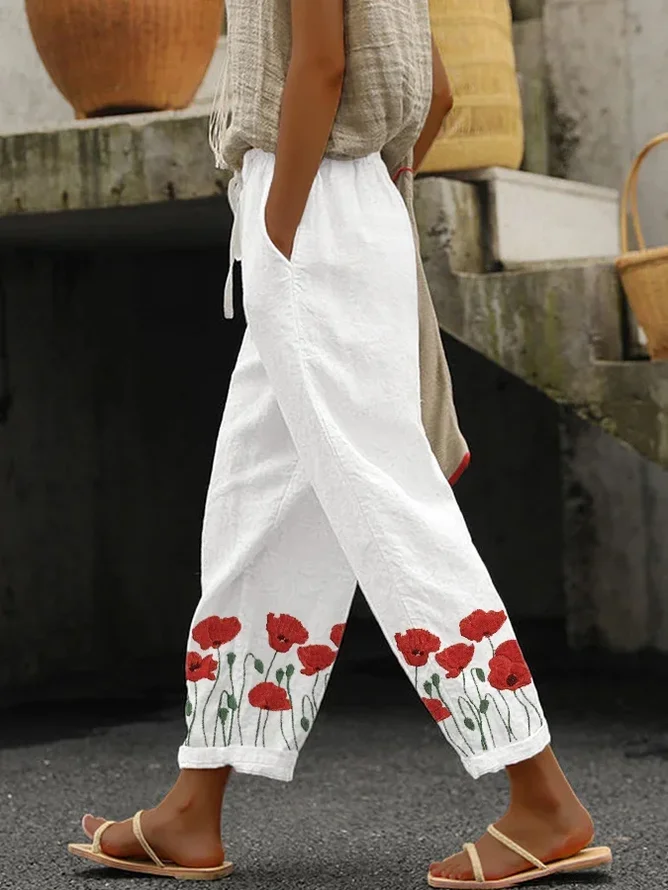 Women Floral Long Pants Casual Spring/Fall Trousers