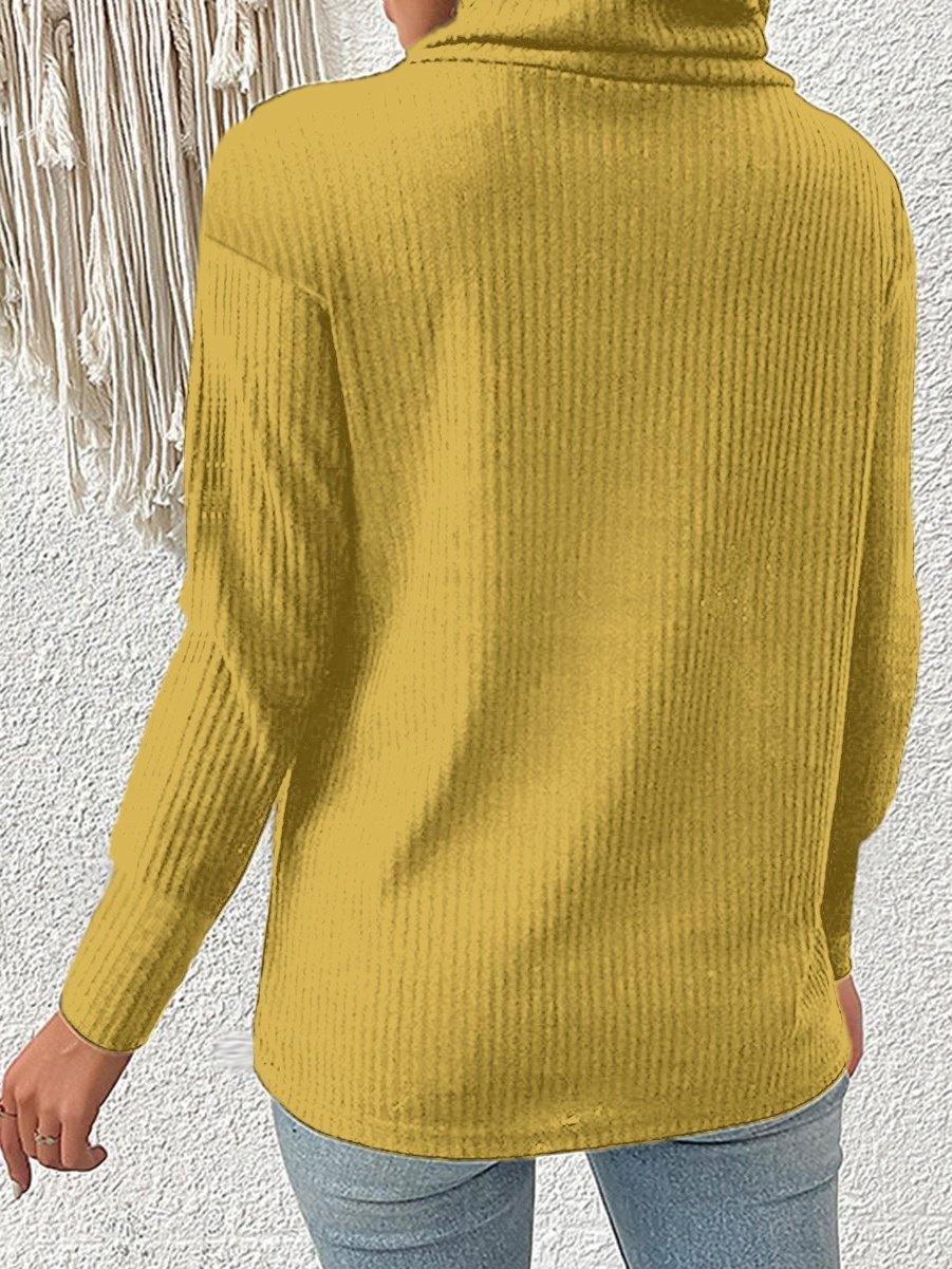 Women Plain Split Joint Winter Street Long Sleeve Turtleneck Sweater