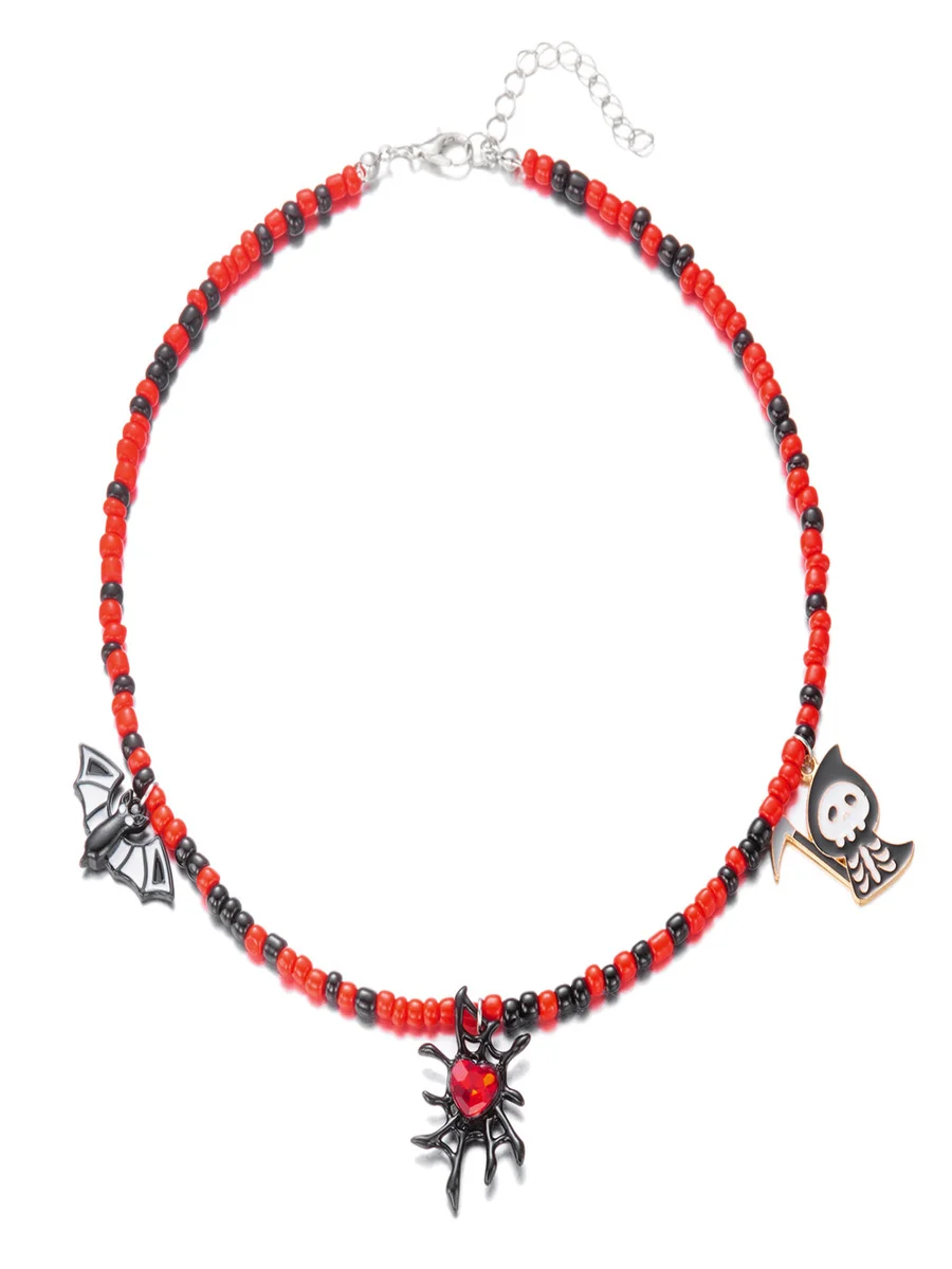 Halloween Necklace Funny Pumpkin Ghost Cat Pendant Horror Contrast Color Rice Bead Necklace Clavicle Chain
