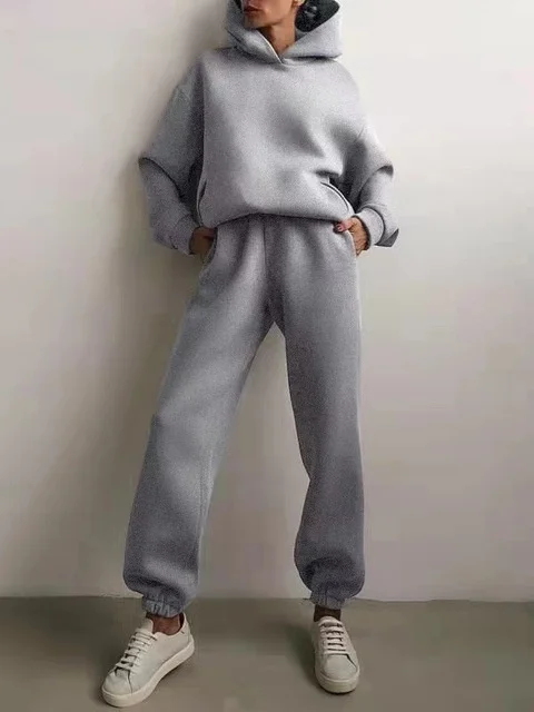 Women Plain Split Joint Two-Piece Set Daily Long Sleeve Casual Spring/Fall Top With Pants Matching Set