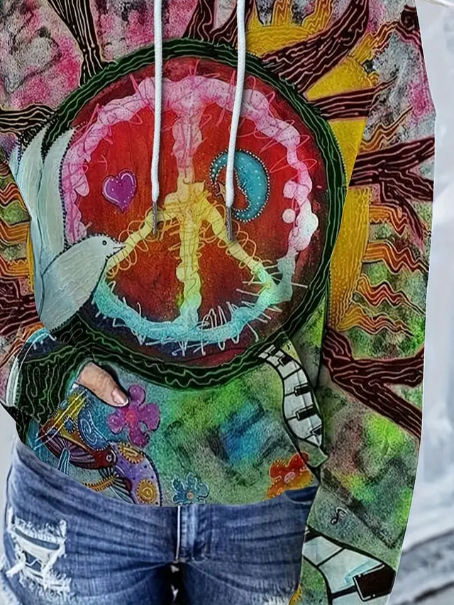 Women Abstract Spring/Fall Printing Long Sleeve Casual Daily Hoodie