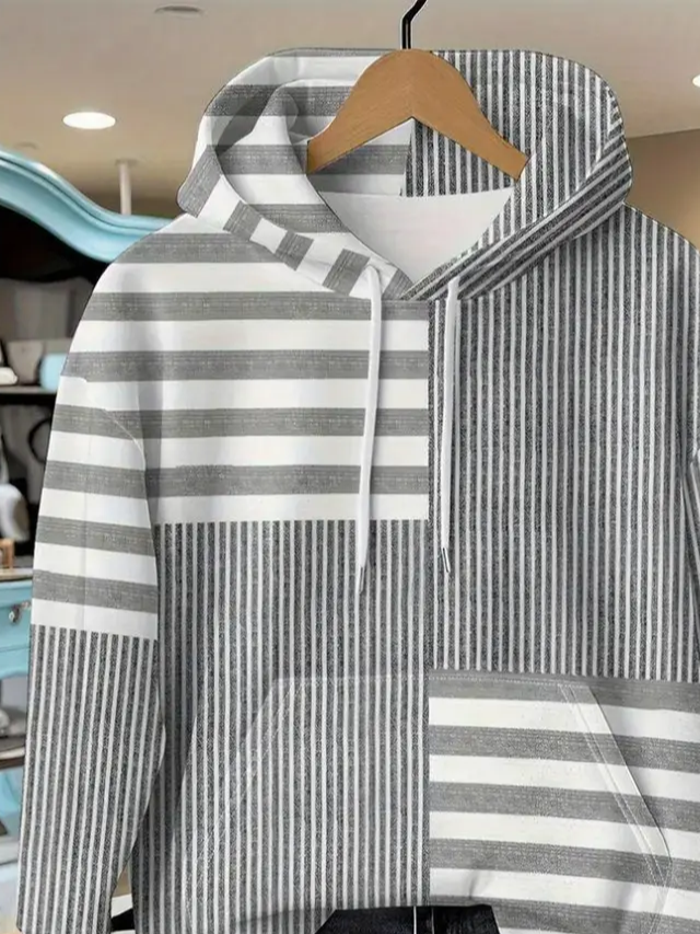 Women Striped Spring/Fall Printing Long Sleeve Casual Daily Hoodie