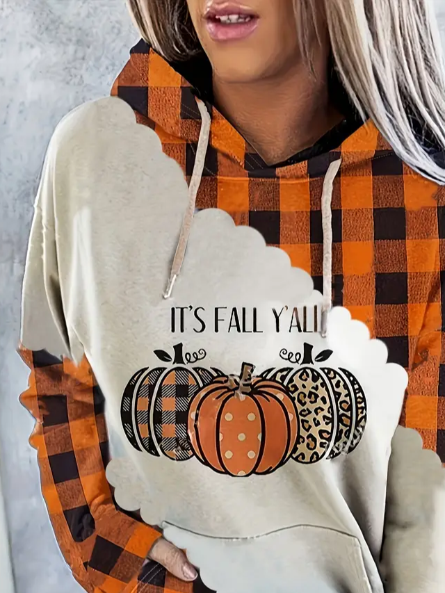 Women Plaid Spring/Fall Printing Long Sleeve Casual Daily Hoodie
