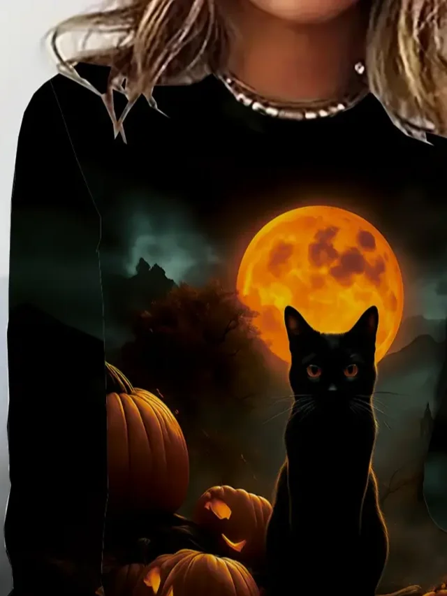 Women Cat Long Sleeve Tee T-shirt Crew Neck Printing Casual Spring/Fall Graphic Tee Top