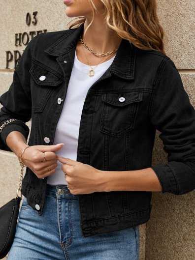 Women Spring/Fall Outerwear Vintage Split Joint Plain Long Sleeve Stand Collar Jacket