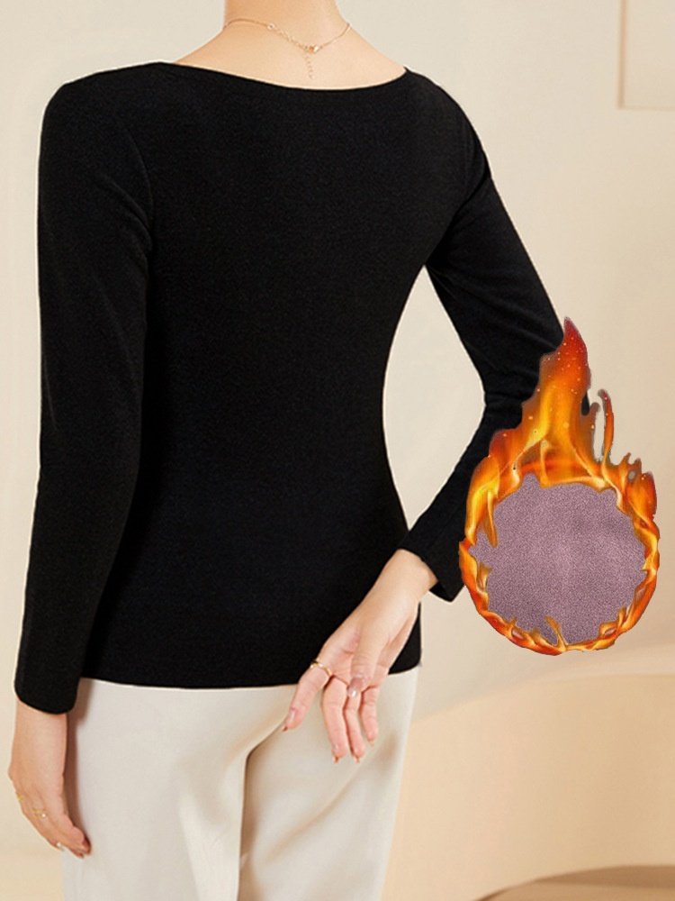 Women Plain Long Sleeve Tee T-shirt V Neck Split Joint Vintage Spring/Fall Top