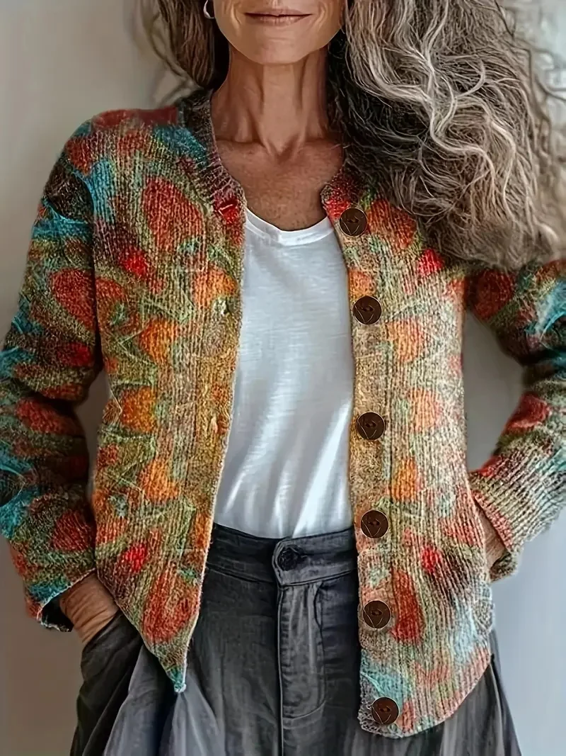 Women 3D Printing Casual Spring/Fall Knitted Cardigan