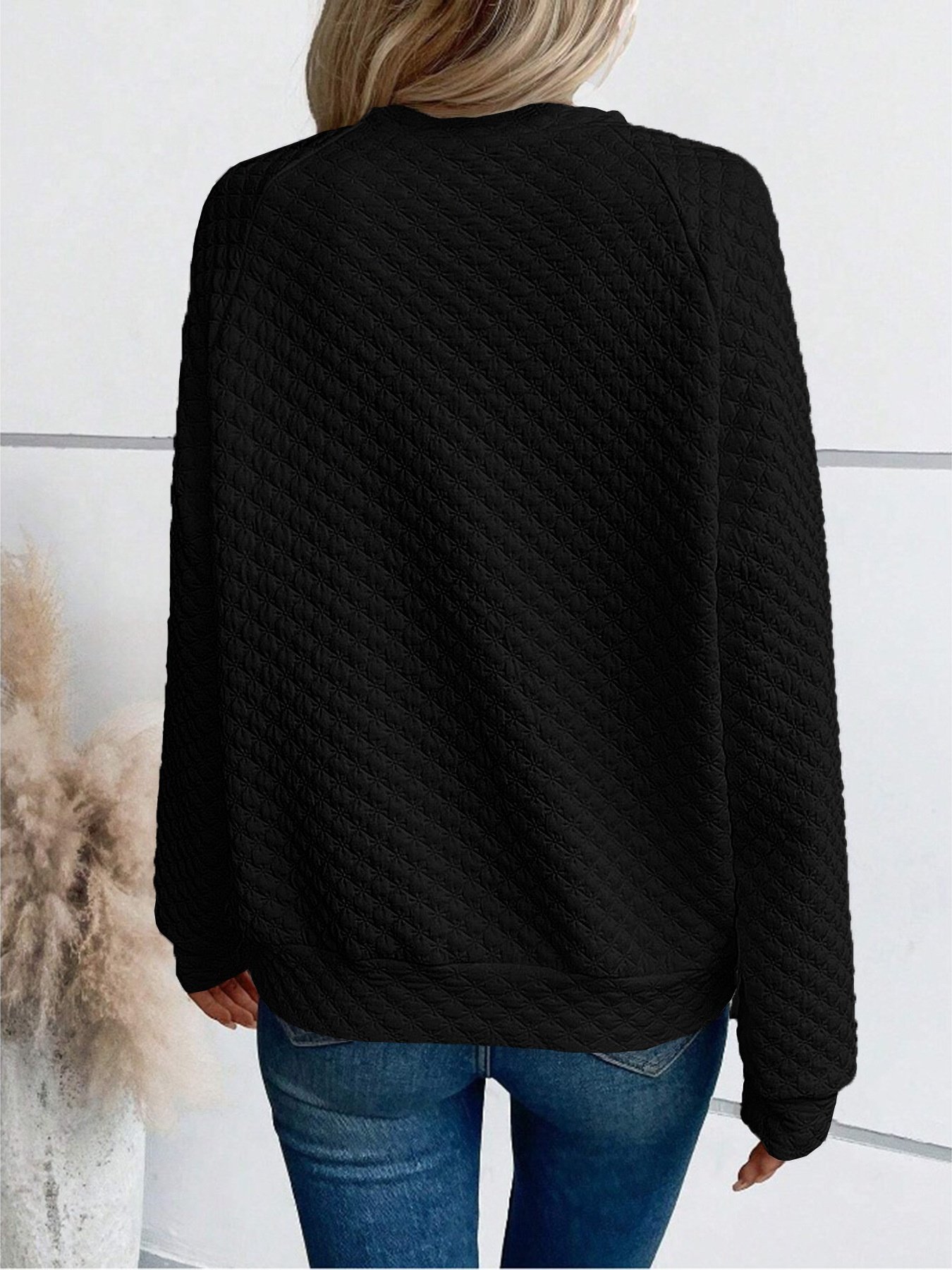 Women Geometric V Neck Split Joint Vintage Spring/Fall Long Sleeve Sweatshirt