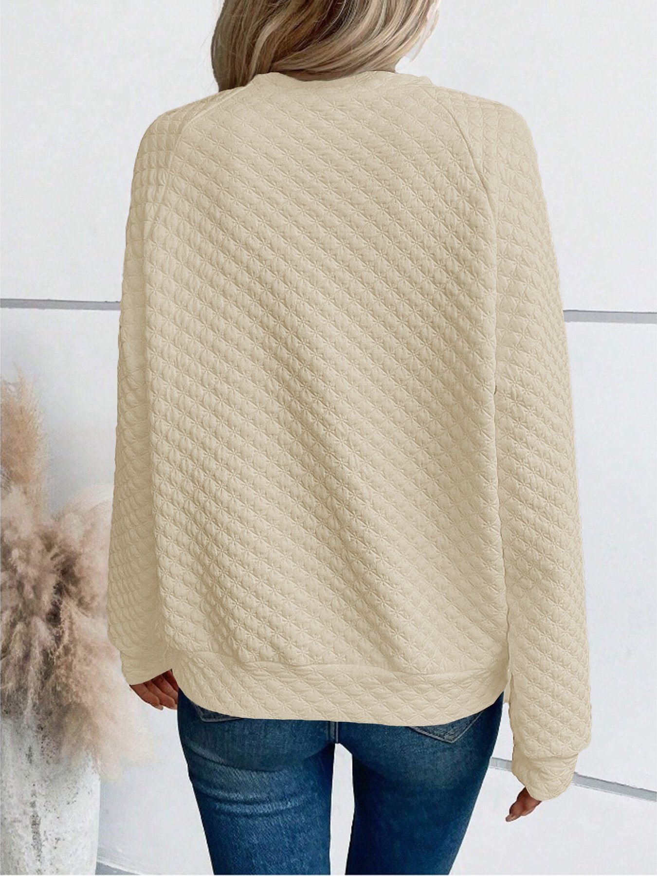 Women Geometric V Neck Split Joint Vintage Spring/Fall Long Sleeve Sweatshirt