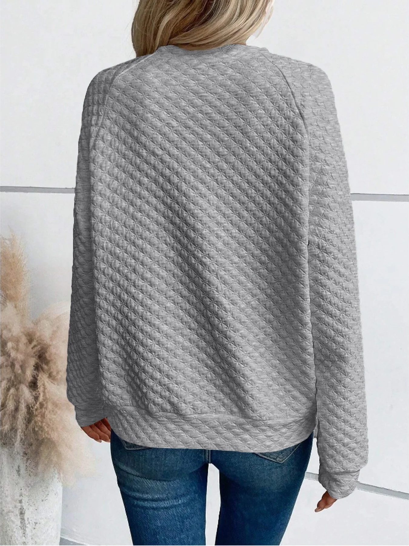 Women Geometric V Neck Split Joint Vintage Spring/Fall Long Sleeve Sweatshirt