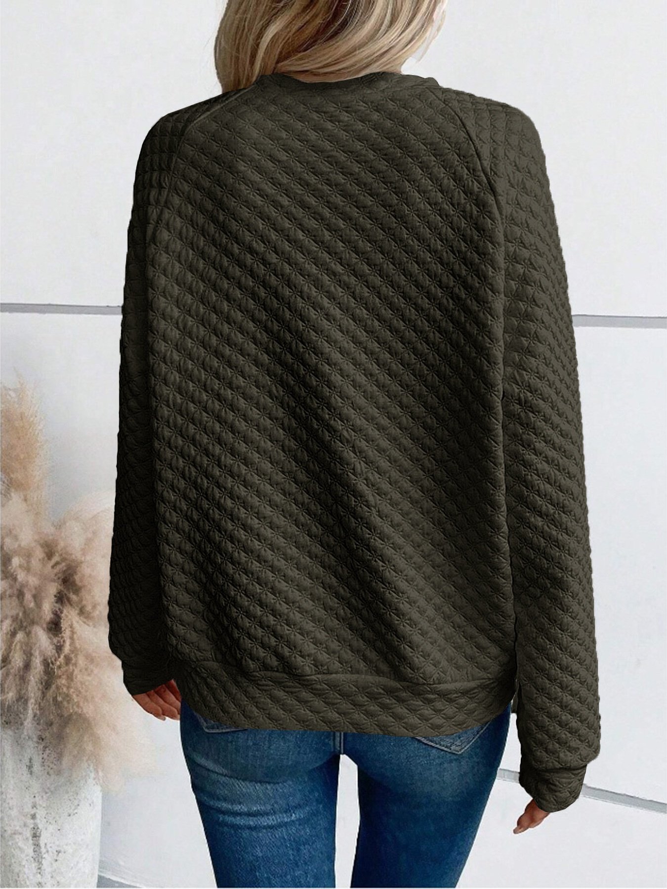 Women Geometric V Neck Split Joint Vintage Spring/Fall Long Sleeve Sweatshirt