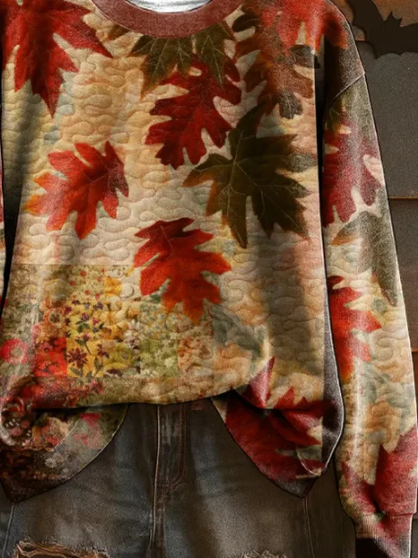 Women Maple Leaf Crew Neck Printing Casual Spring/Fall Long Sleeve Sweatshirt