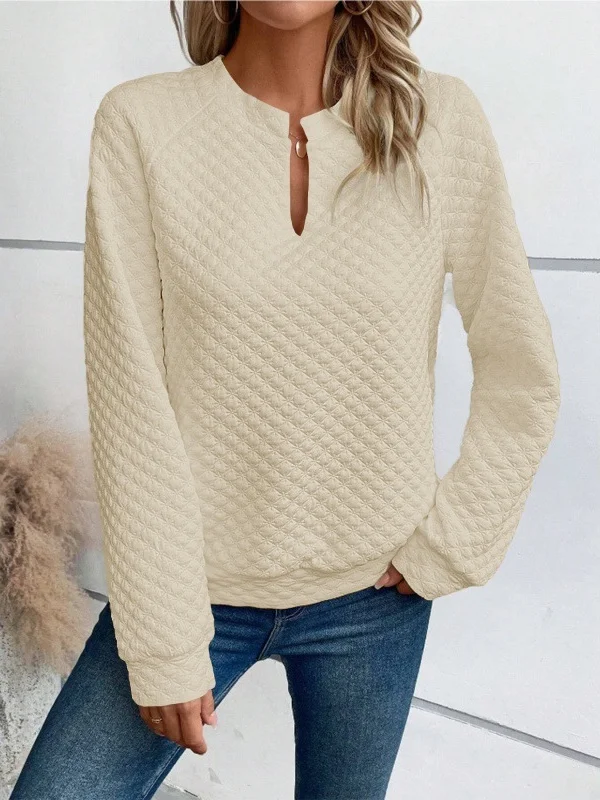 Women Geometric V Neck Split Joint Vintage Spring/Fall Long Sleeve Sweatshirt