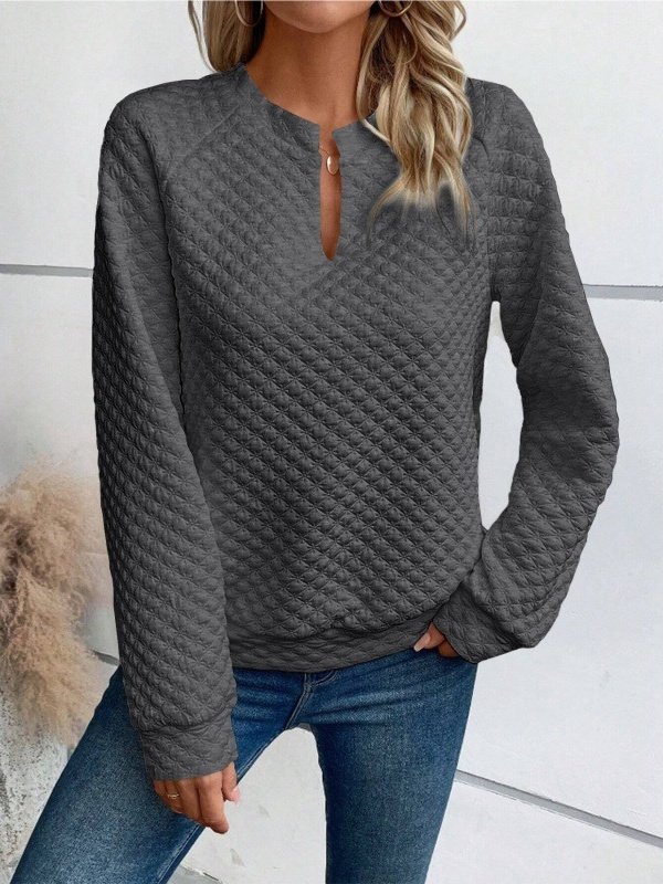 Women Geometric V Neck Split Joint Vintage Spring/Fall Long Sleeve Sweatshirt