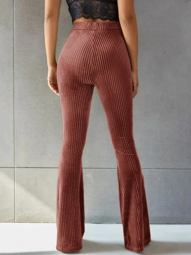 Women Plain Long Elastic Waist Pants Vintage Spring/Fall Trousers