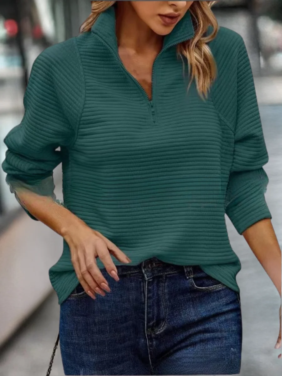 Women Plain Mock Neck Split Joint Vintage Spring/Fall Long Sleeve Sweatshirt