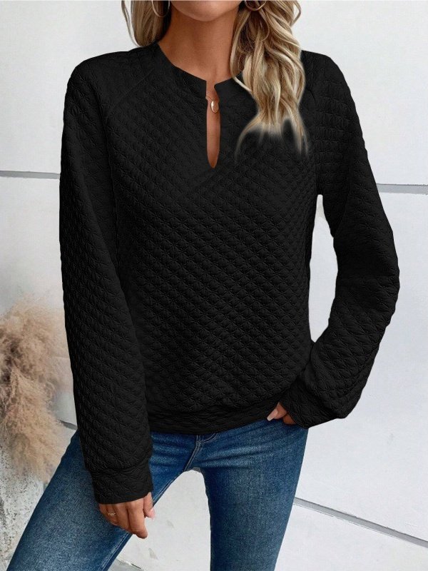 Women Geometric V Neck Split Joint Vintage Spring/Fall Long Sleeve Sweatshirt