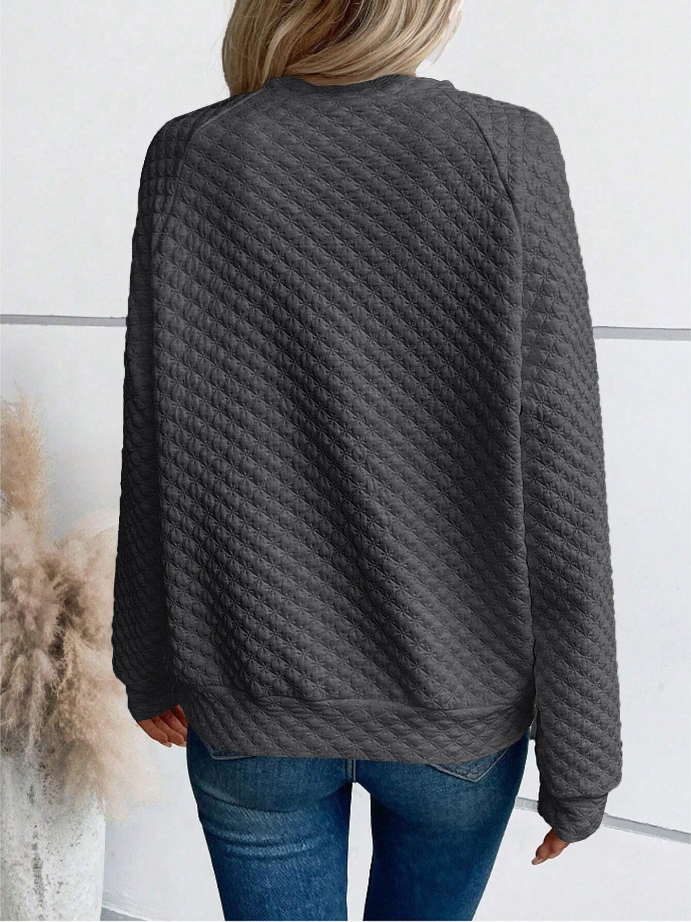 Women Geometric V Neck Split Joint Vintage Spring/Fall Long Sleeve Sweatshirt