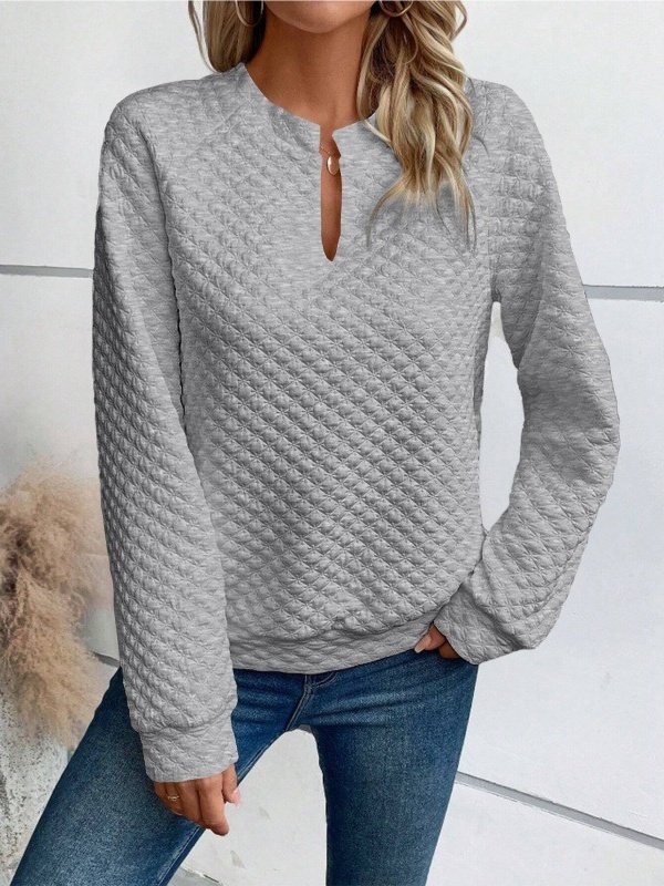 Women Geometric V Neck Split Joint Vintage Spring/Fall Long Sleeve Sweatshirt