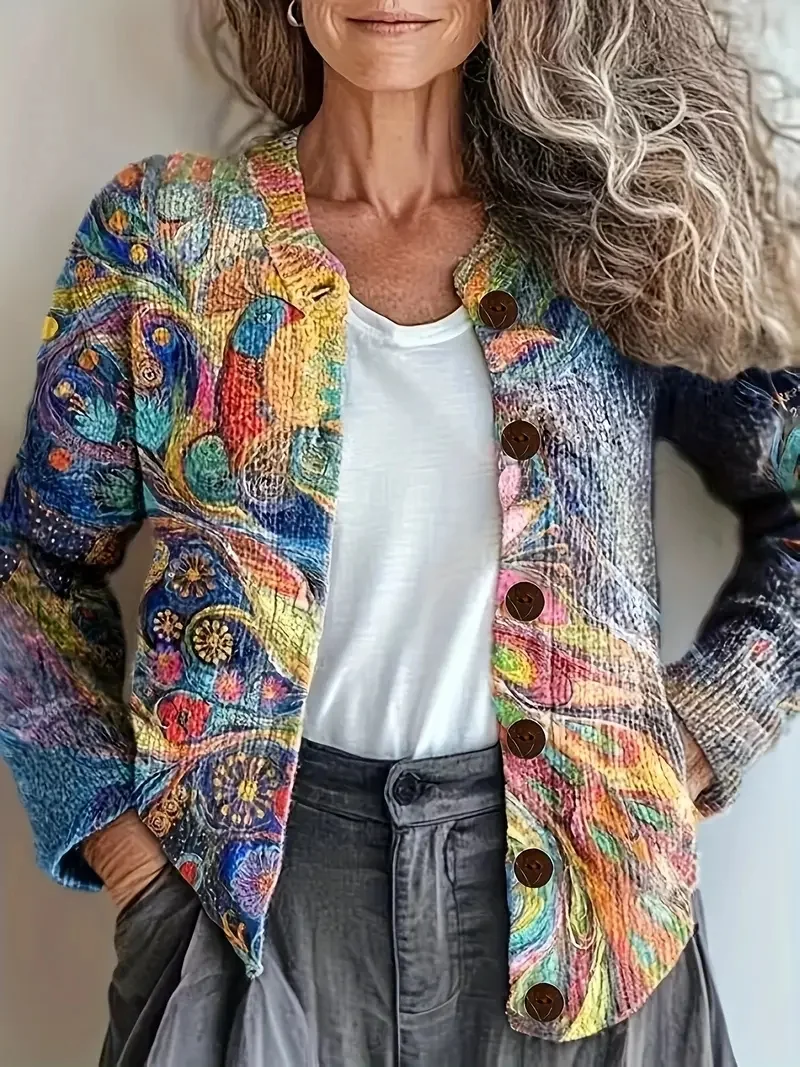 Women 3D Printing Casual Spring/Fall Knitted Cardigan