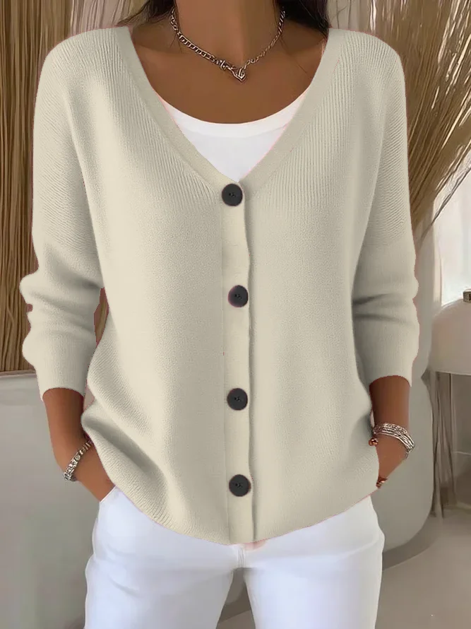 Women Plain Casual Spring/Fall Cardigan
