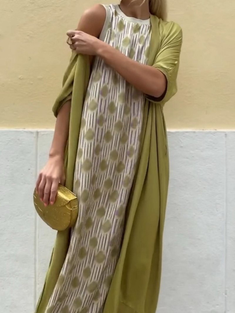 Women Striped Printing Two-Piece Set Daily Long Sleeve Vintage Spring/Fall Coat With Skirt Matching Set