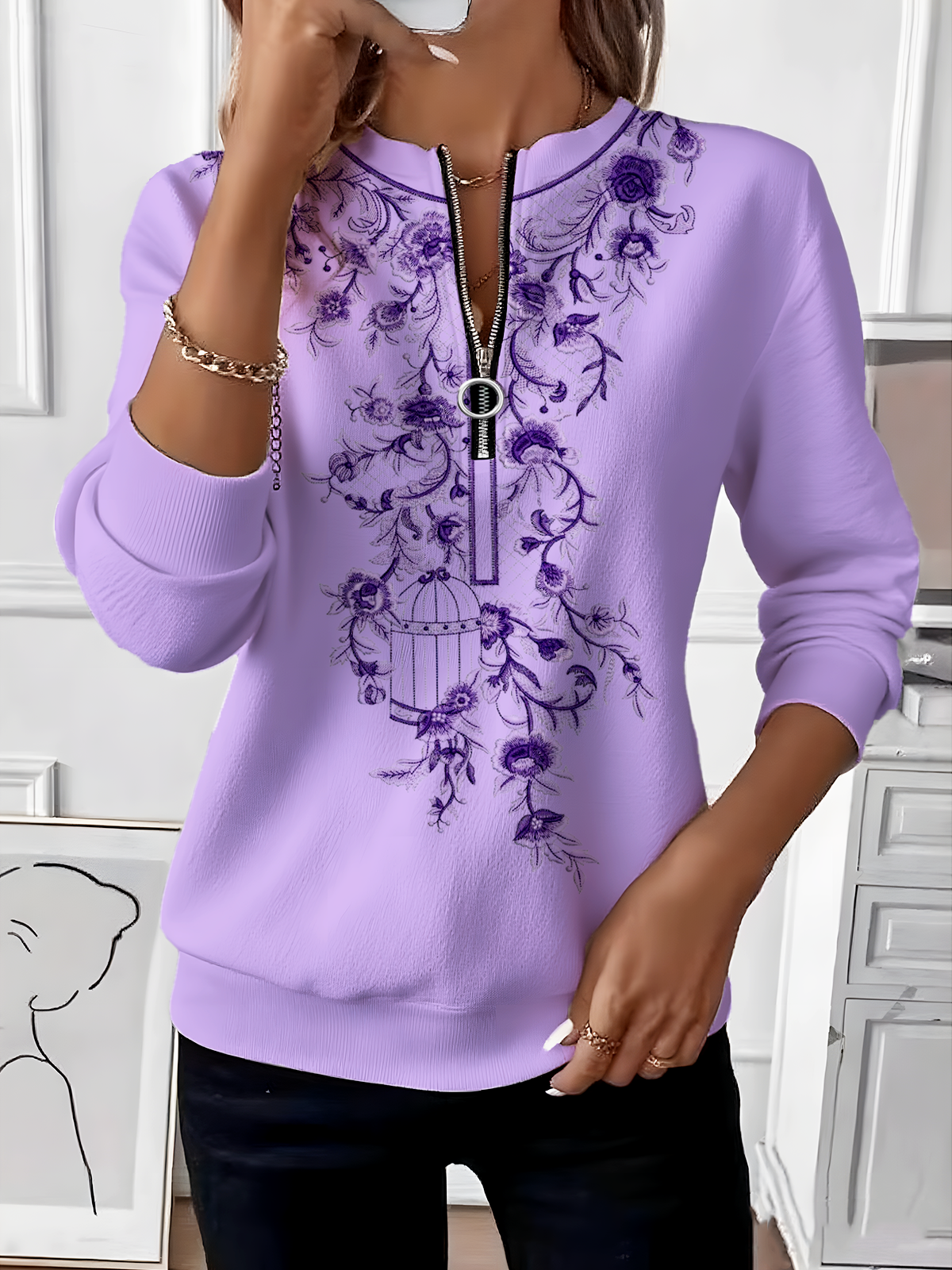 Women Ombre Crew Neck Vintage Spring/Fall Long Sleeve Sweatshirt