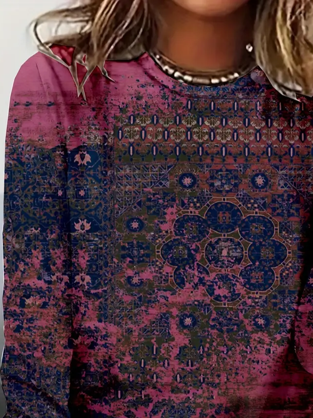 Women Abstract Long Sleeve Tee T-shirt Crew Neck Printing Casual Spring/Fall Graphic Tee Top
