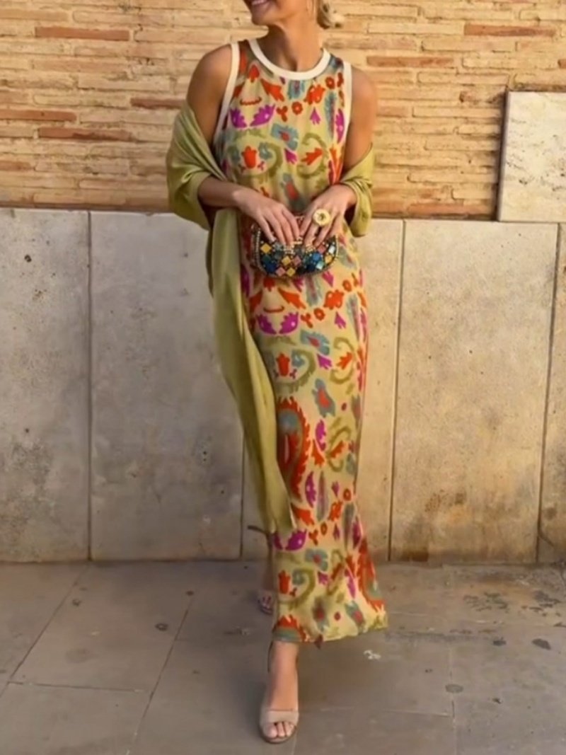 Women Striped Printing Two-Piece Set Daily Long Sleeve Vintage Spring/Fall Coat With Skirt Matching Set