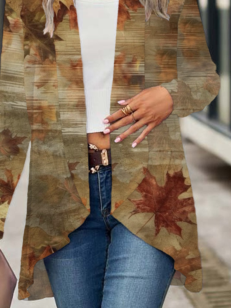 Women Maple Leaf Spring/Fall Cover-up Casual Printing Lightweight Cardigan