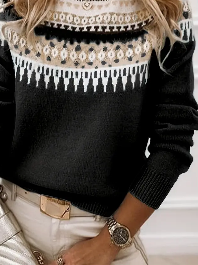 Women Abstract Printing Spring/Fall Casual Long Sleeve Crew Neck Sweater
