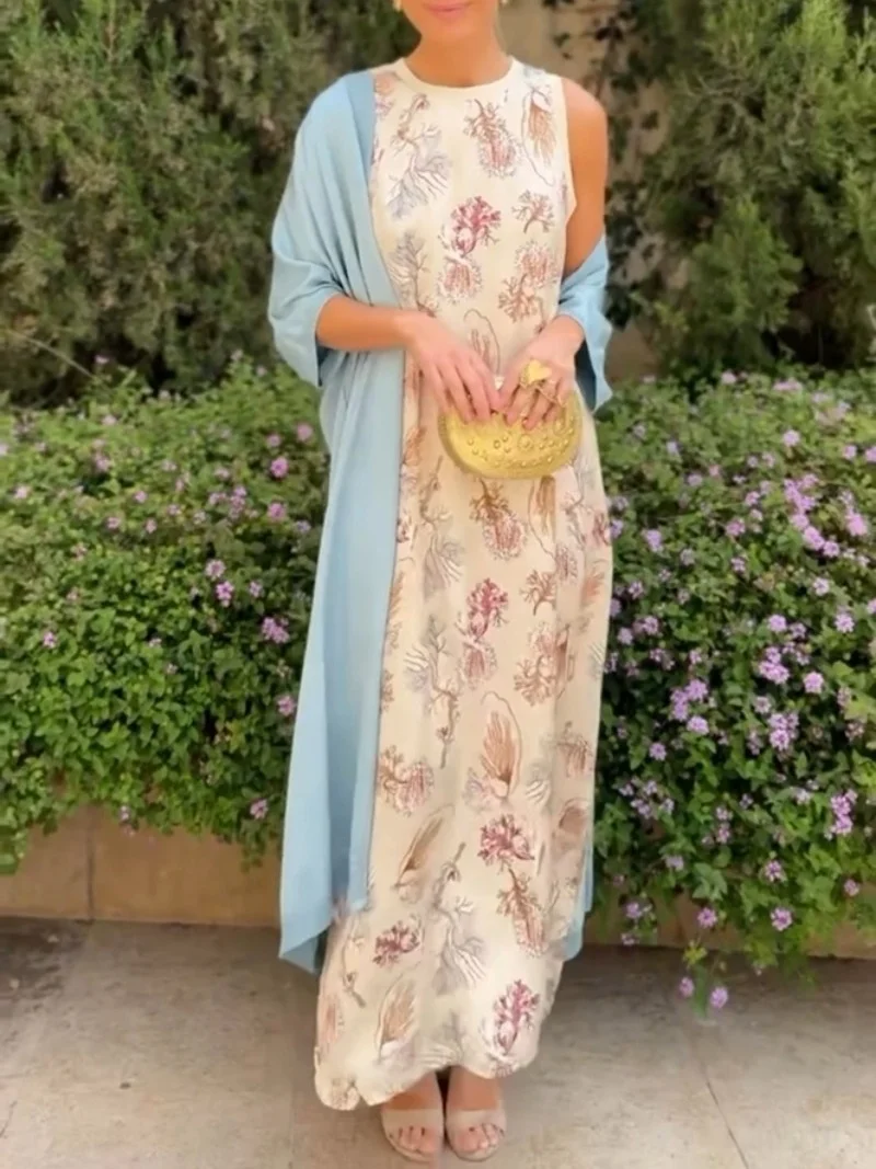 Women Striped Printing Two-Piece Set Daily Long Sleeve Vintage Spring/Fall Coat With Skirt Matching Set