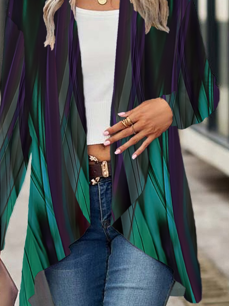 Women Abstract Spring/Fall Cover-up Casual Printing Lightweight Cardigan