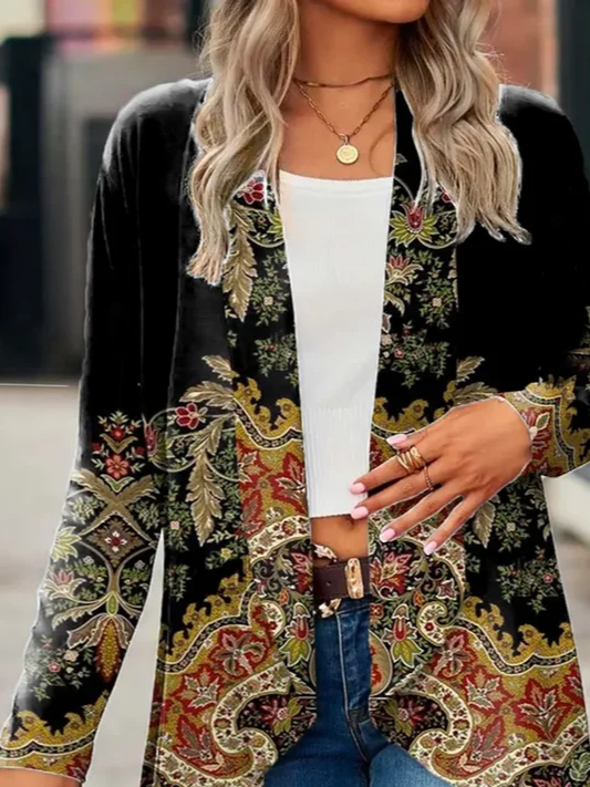 Women Floral Spring/Fall Cover-up Casual Printing Lightweight Cardigan