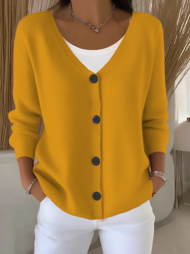 Women Plain Casual Spring/Fall Cardigan