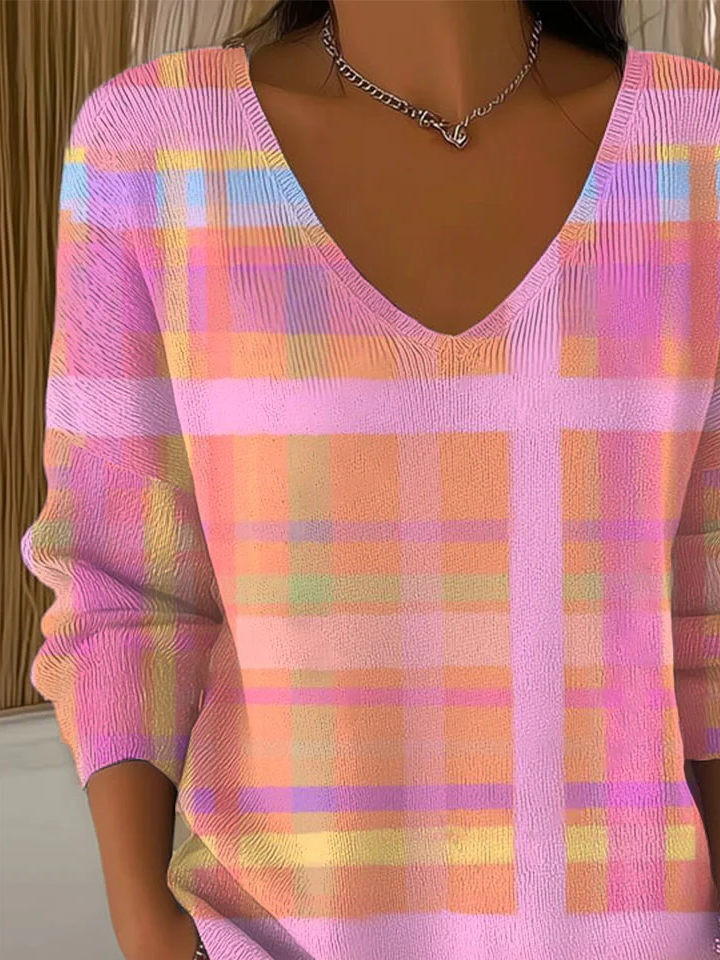Women Abstract Long Sleeve Tee T-shirt V Neck Printing Casual Spring/Fall Top