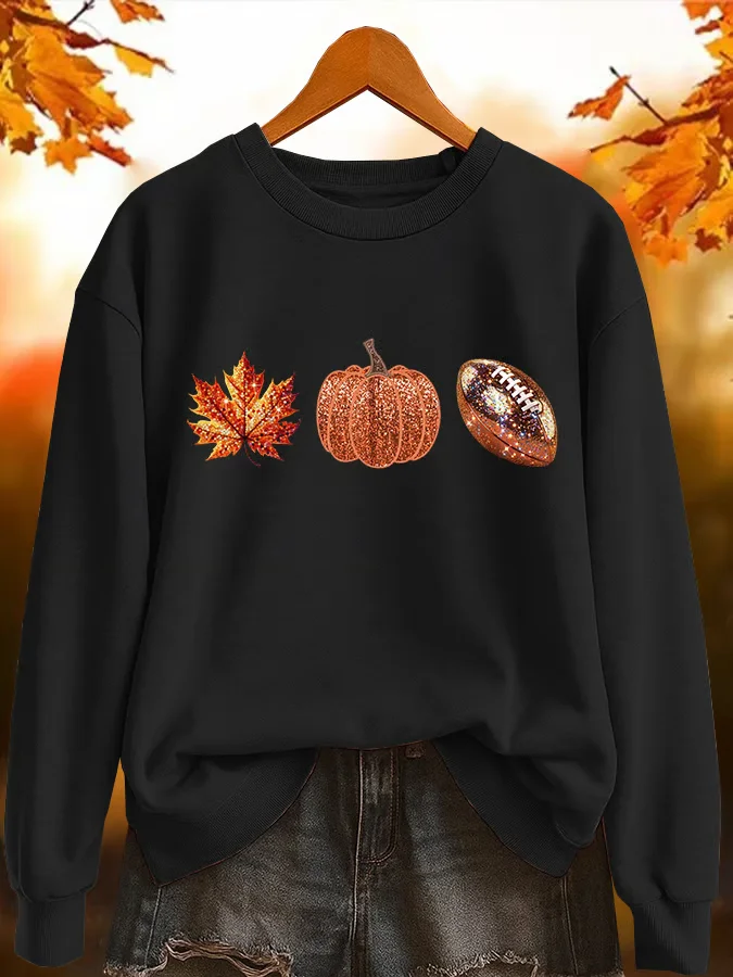Women Maple Leaf Crew Neck Printing Casual Spring/Fall Long Sleeve Sweatshirt