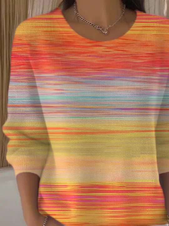 Women Abstract Printing Spring/Fall Casual Long Sleeve Crew Neck Sweater