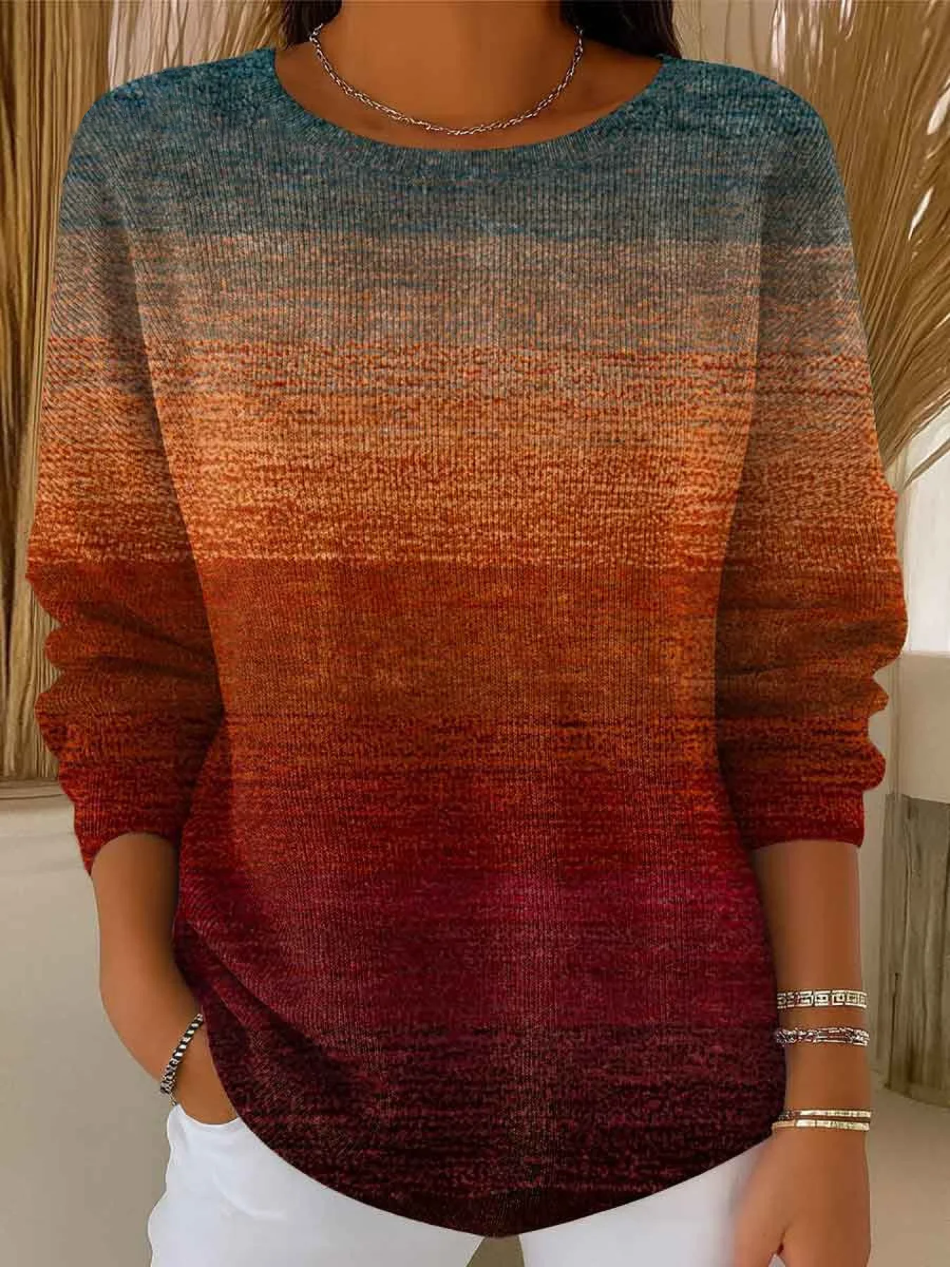 Women Abstract Printing Spring/Fall Casual Long Sleeve Crew Neck Sweater