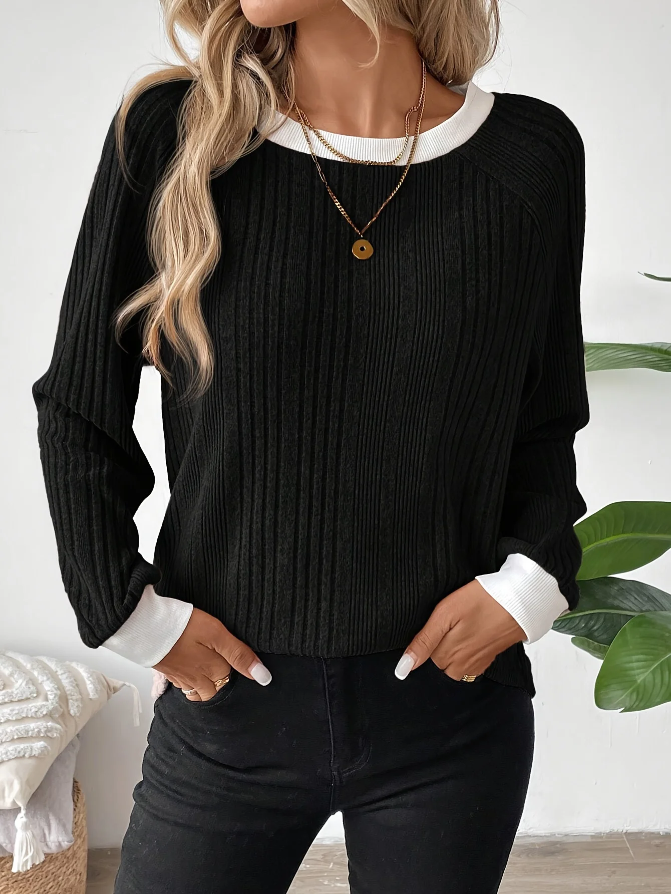 Women Plain Long Sleeve Tee T-shirt Crew Neck Casual Spring/Fall Top