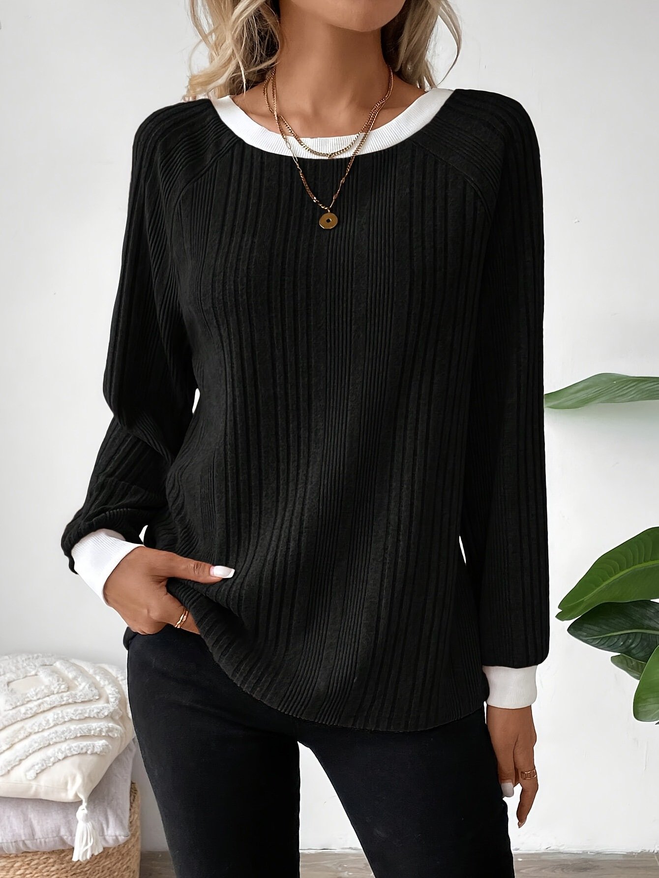 Women Plain Long Sleeve Tee T-shirt Crew Neck Casual Spring/Fall Top