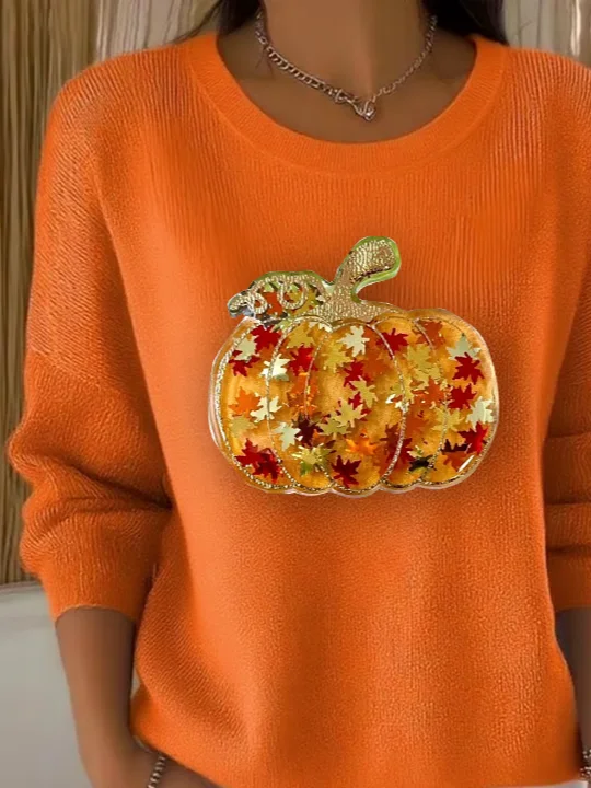 Women Maple Leaf Printing Spring/Fall Casual Long Sleeve Crew Neck Sweater