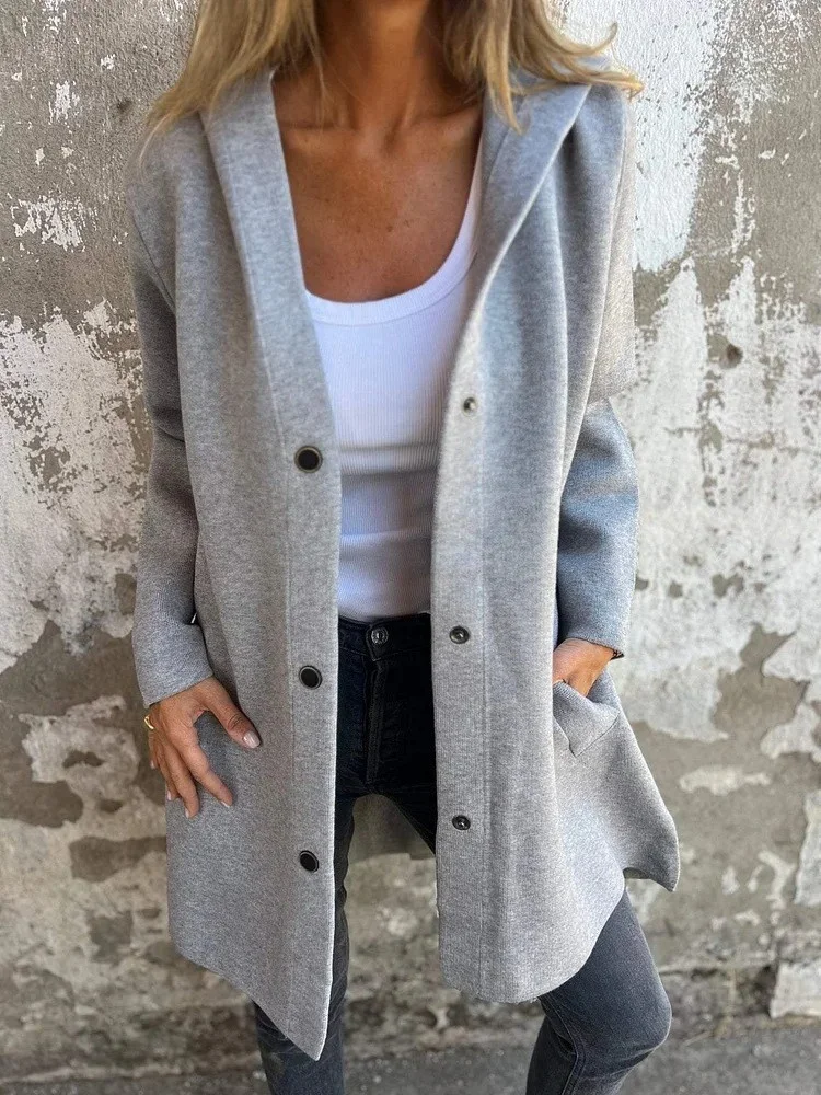 Women Spring/Fall Outerwear Vintage Split Joint Plain Long Sleeve Stand Collar Jacket