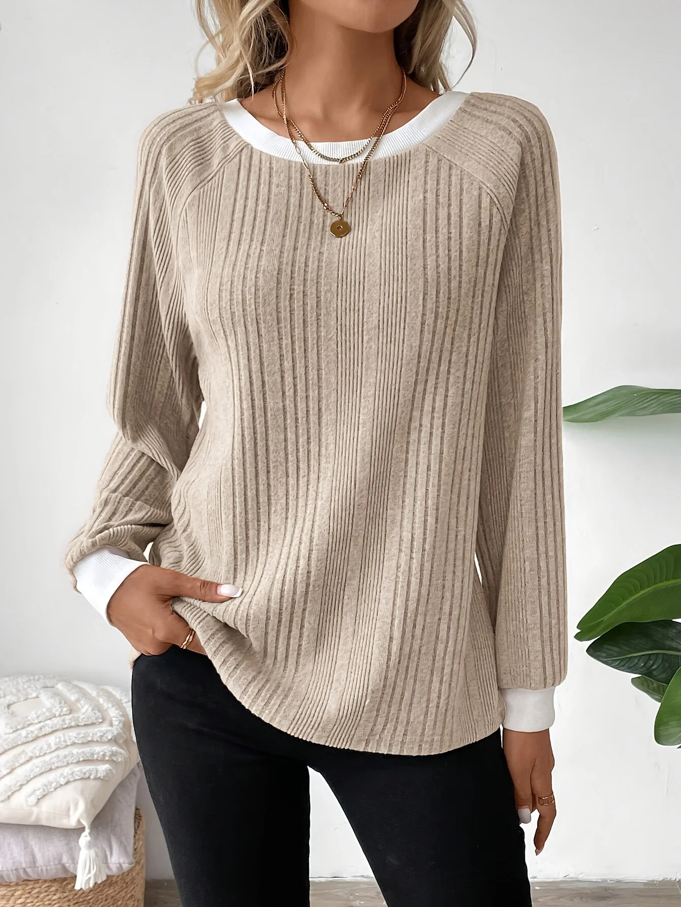 Women Plain Long Sleeve Tee T-shirt Crew Neck Casual Spring/Fall Top