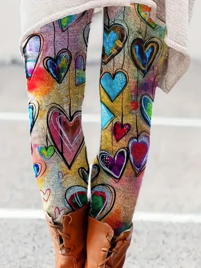 Women Heart/Cordate Casual All Season Printing Long Leggings