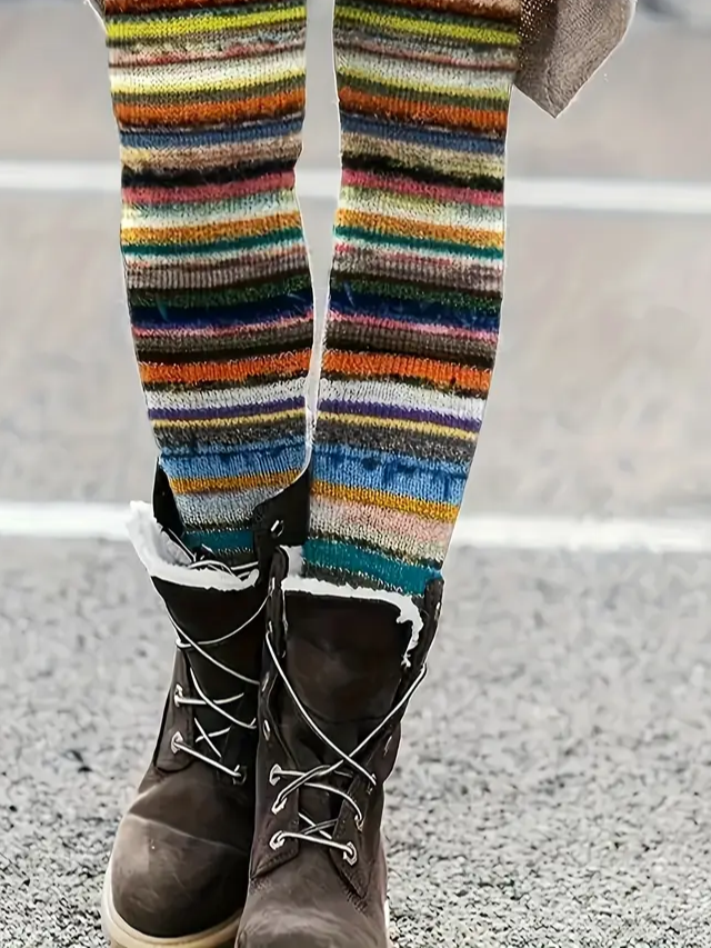 Women Abstract Stripes Casual All Season Printing Long Leggings